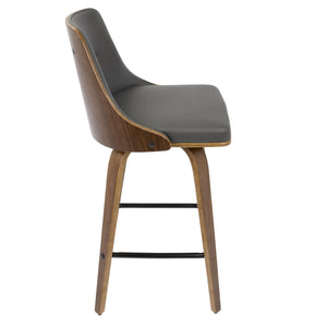 English Elm 26" Mid-century Walnut Counter Stools Tufted Faux Leather Swivel Seat Set of 2 B202S00297