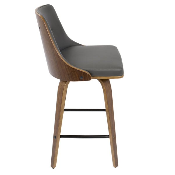English Elm 26" Mid-century Walnut Counter Stools Tufted Faux Leather Swivel Seat Set of 2 B202S00297