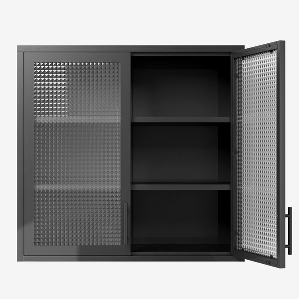 English Elm Retro Wall-Mounted Cabinet With Hazy Glass Doors & Adjustable Shelves For Stylish Home Storage Solutions W2378P176276-GIGA