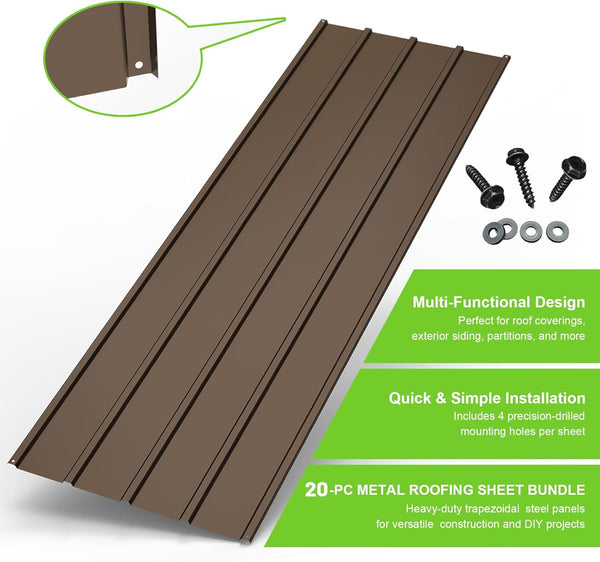 English Elm 20pcs Galvanized Steel Corrugated Roofing Panels Waterproof Outdoor Shed Pergola Kit W1859P471232