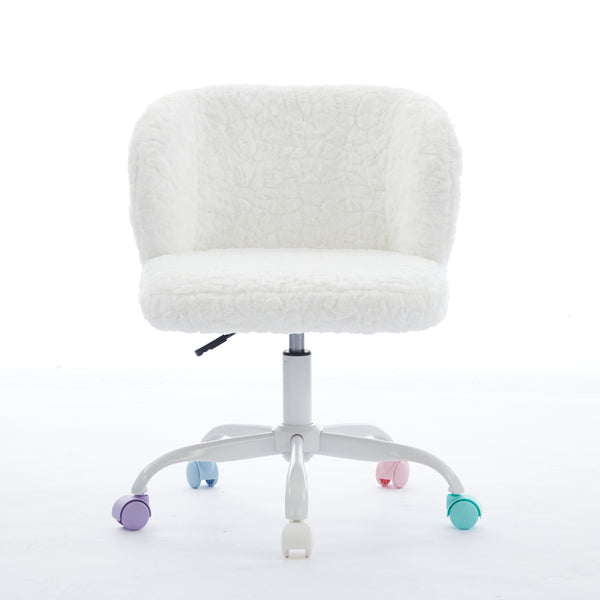 English Elm A&A Plush Faux Fur Office Chair with Ergonomic Wrap Back, Stable Metal Base, Breathable, Cute Wheels Ivory W1143P324154
