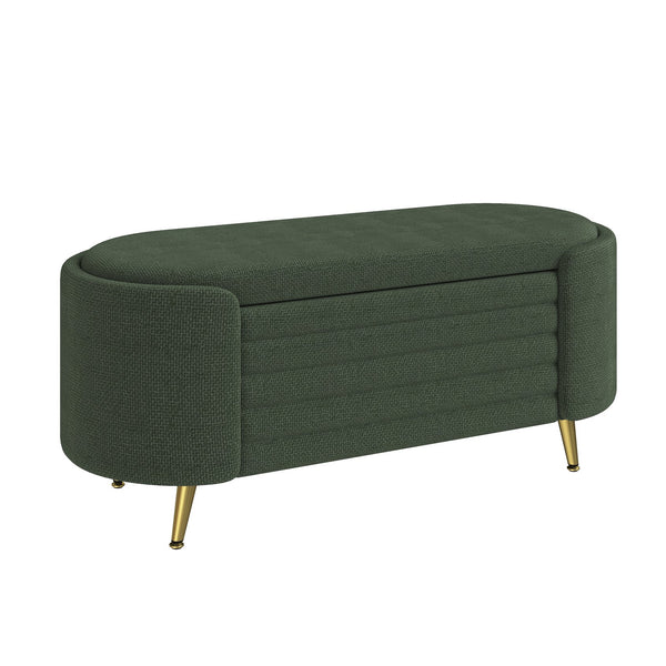 English Elm Modern Boucle Tufted Storage Ottoman Bench with Gold Legs for Bedroom or Entryway Green N719P305628F