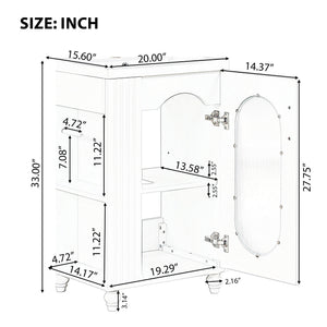 English Elm 20" Bathroom Vanity with Sink Compact Modern Freestanding MDF & Ceramic Undermount Sink Cabinet with Door and Two-Tier Shelf, Toilet Paper Holder, Adjustable Shelf, Sleek Rectangular Design White N725P246925K