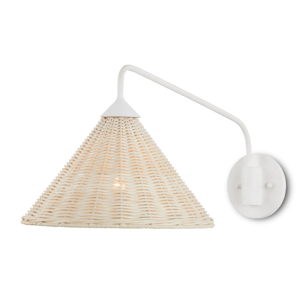 Basket White Swing-Arm Wall Sconce: Chic Coastal Design with Natural Woven Shade & Iron Frame