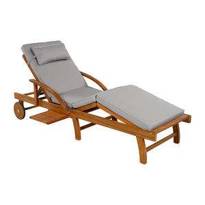 English Elm U_style Acacia Wood Outdoor Chaise Lounge Set with Cushions Adjustable Reclining Backrest Gray WY000482AAE