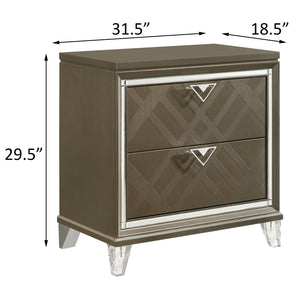 English Elm Dark Champagne Mirrored Nightstand with Acrylic Legs, 2 Drawers, Metal Knobs & Safety Stops — Glamorous Bedroom Accent B062P186502