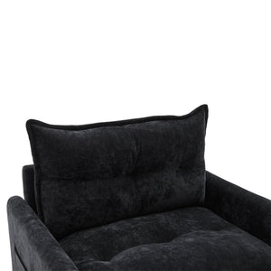 English Elm UNITED Swivel Barrel Chair with Chenille Upholstery, 360° Smooth Rotation, Padded Arm Comfort and Side Pockets for Living Room Relaxation Black W1568P290088