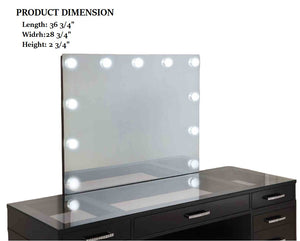 English Elm Glam Elegant Vanity Set with LED Mirror, Plush Stool, Ample Storage, Felt-Lined Drawers, Chic Finish Grey Mix 33 L x 41 W x 8 H B2741S00678