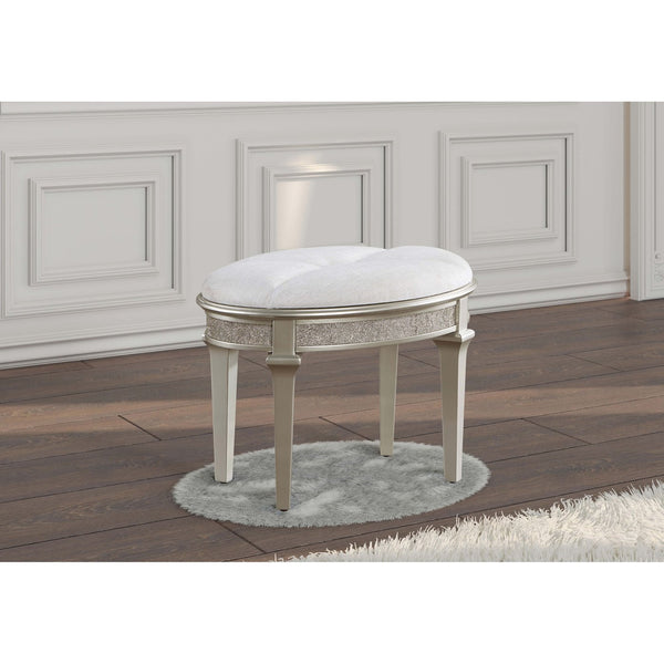 English Elm Colwood Ivory Chenille Oval Vanity Stool with Crystal Trim and Silver Oak Tapered Legs B062P441148