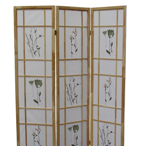 English Elm 70" Elegant Shoji-Style 3-Panel Room Divider Screen With Floral Print - Natural Solid Pine Design B072115966