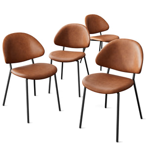English Elm Set of 4 Upholstered PU Leather Dining Chairs with Curved Backrest and Slim Metal Legs for Stylish Homes Brown W3010P291314