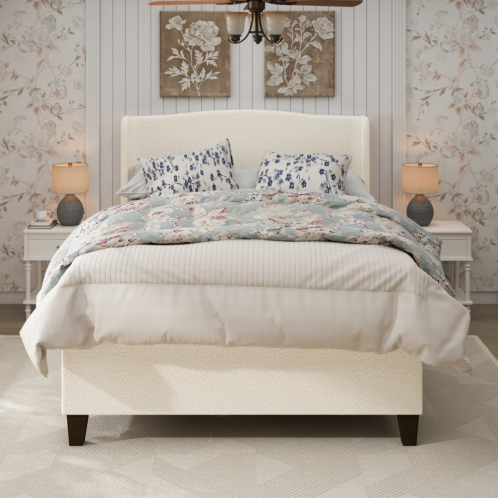 English Elm Queen Platform Bed Teddy Velvet Upholstered Tall Headboard Solid Wood Legs Modern W1716P335671