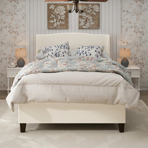 English Elm Queen Platform Bed Teddy Velvet Upholstered Tall Headboard Solid Wood Legs Modern W1716P335671
