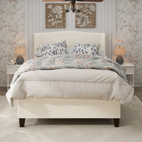 English Elm Queen Platform Bed Teddy Velvet Upholstered Tall Headboard Solid Wood Legs Modern W1716P335671
