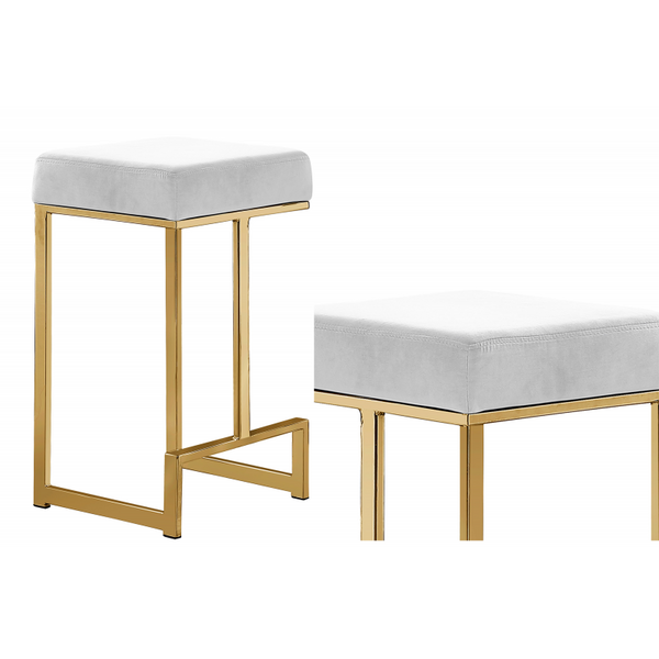 English Elm 25 in Backless Faux Leather Counter Stools with Brushed Gold Sled Base Set of 2 Gold+White B011P497737