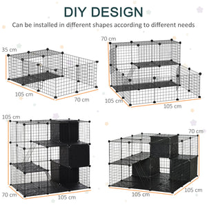 English Elm PawHut Modular Small Animal Playpen 56-Panel Metal Cage with Ramps, 3 Doors & Storage Shelf W2225P200757