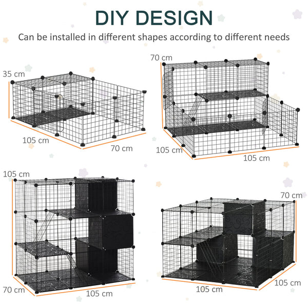 English Elm PawHut Modular Small Animal Playpen 56-Panel Metal Cage with Ramps, 3 Doors & Storage Shelf W2225P200757