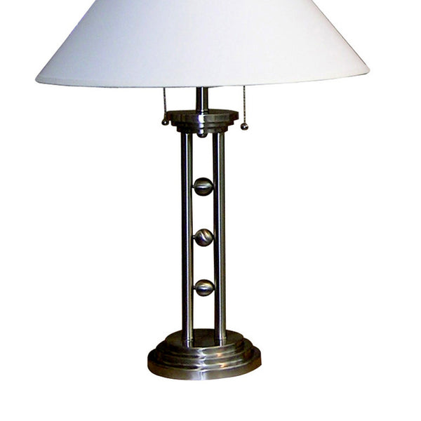 English Elm 27" Tall Metal Table Lamp - Sleek Silver Finish With White Linen Shade For Modern Spaces B072116039