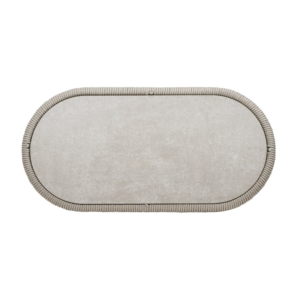 English Elm Jennifer Taylor Home - Everly 43.5" Oval Woven Patio Coffee Table in Light Beige Olefin — Reversible Glass/Stone Top, UV-Proof Rope B2719P318947