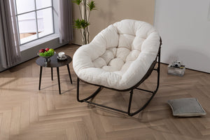 English Elm Outdoor Woven Rattan Egg Rocking Chair with Padded Cushion for Patio Porch Resort Lounge Ancient White W640P499471