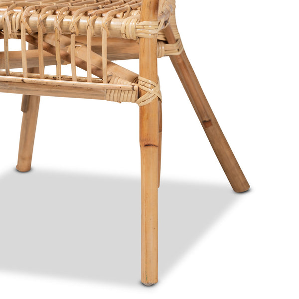English Elm Modern Woven Rattan Armchair Set of Two Bohemian Dining Chairs with Openwork Frame B2750P470051