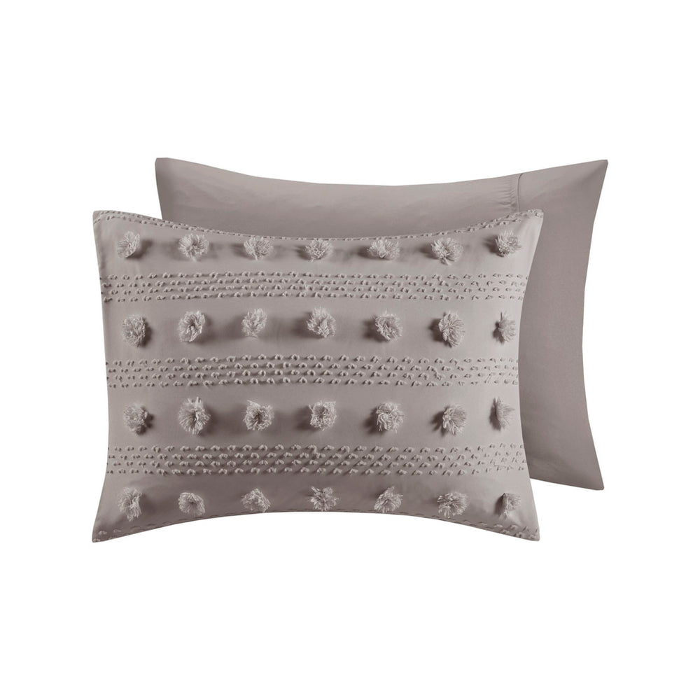 JLA Home Intelligent Design - Clip Jacquard duvet cover set with pompom texture, OEKO‑TEX certified, antimicrobial, button closure for secure insert 90 L x 90 W x 0.13H ID12-2286