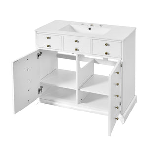 English Elm 36'' Bathroom Vanity with Ceramic Sink Combines Retro Solid Wood Frame, Soft-Close Drawers & Ample Storage White N710P195628K