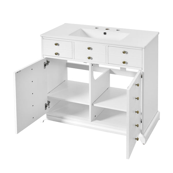 English Elm 36'' Bathroom Vanity with Ceramic Sink Combines Retro Solid Wood Frame, Soft-Close Drawers & Ample Storage White N710P195628K