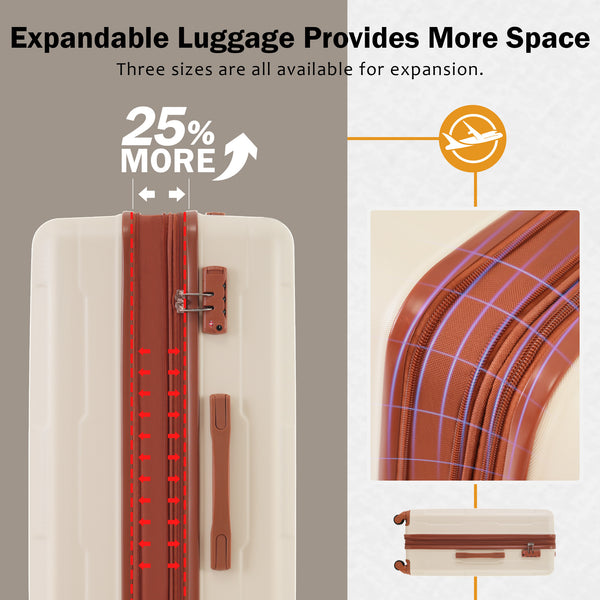 English Elm 2 Piece Abs Hard Shell Spinner Luggage Set with Tsa Lock Expandable Travel Suitcases Khaki+Brown N732P198744K