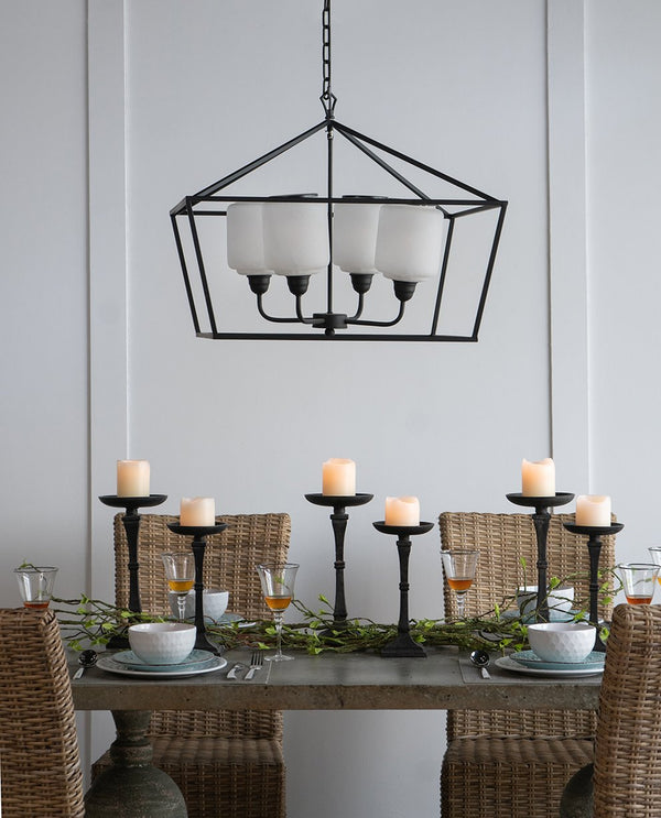 English Elm 26x26x21.9" Matte Black Iron Geometric Chandelier with Opaque Glass for Dining Foyer W2078P411230