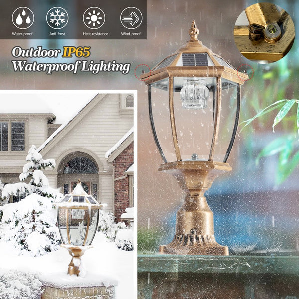 English Elm 20"(H) Golden Solar LED Outdoor Lantern with Vintage Glass, Automatic Dusk-to-Dawn Garden Accent Light W2312P389941