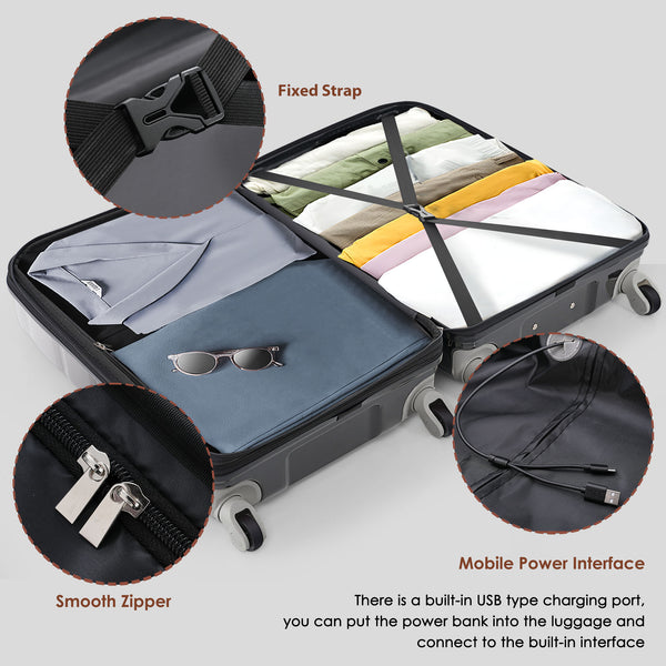 English Elm Luggage 3 Piece Hard Shell Set with Spinner Wheels Usb Port and Scratch Resistant Build N726P264892B