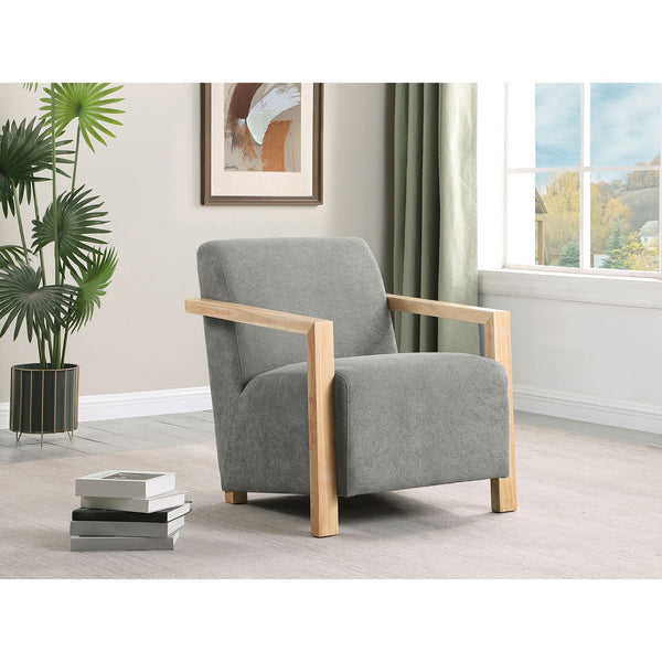 English Elm Landis Grey Fabric Accent Chair with Natural Wood Arms for Modern Living Spaces B062P441110