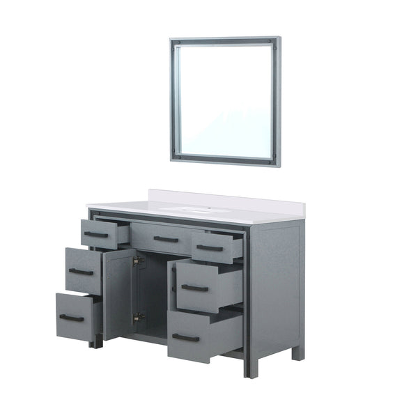 English Elm Dark Grey Bath Vanity 48" W With Cultured Marble Top, Soft-Close Drawers & Matching 34" Mirror B2731S00812