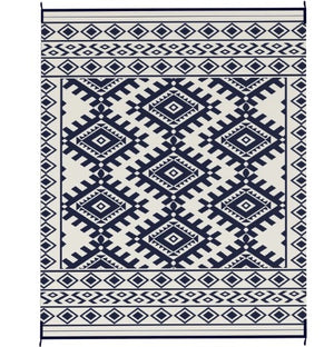 English Elm Patio Reversible Polypropylene Flatweave Rug Foldable Geometric Black White Outdoor Mat T3971P421532