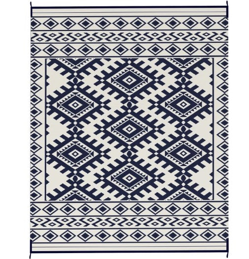 English Elm Patio Reversible Polypropylene Flatweave Rug Foldable Geometric Black White Outdoor Mat T3971P421532