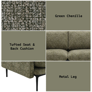 English Elm Dalton Green Chenille Sofa with Tufted Compressed Cushions, 2 Accent Pillows, Metal Legs, 440lb Capacity B2726P406277