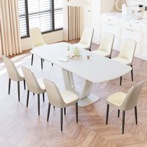 English Elm 62.99-78.74" Expandable Dining Table Set For 2-8 With 8 Padded Chairs - Modern Design & Comfort! W2189S00722