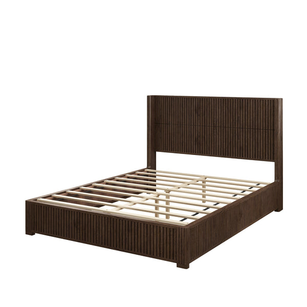English Elm Solid Rubberwood Queen Platform Bed Low Profile Grain Veneer Frame No Box Spring W1716S00038