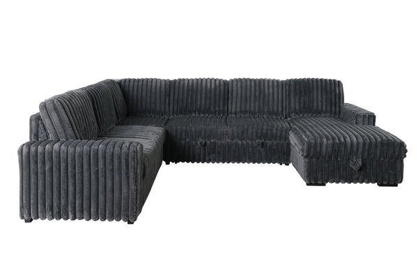 English Elm 102 Inch Linen Modular Sectional Sofa with Hidden Storage and Cloud Cushion Comfort Dark Gray W1099S00177