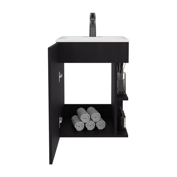 English Elm Colton Black Free-Standing Bathroom Vanity 45cm – Compact Modern Sink Cabinet with Door & Open Shelf for Small Spaces B070S00400