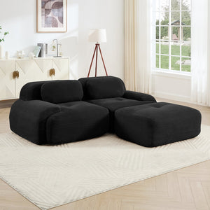 English Elm 82'' Modular L-shaped Sectional Sofa Corduroy Upholstery Curved Arms for Living Rooms Black W714S01273