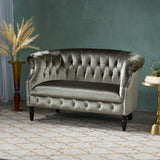 Christopher Knight Home® - Noble House - Milani Tufted Chesterfield Velvet Loveseat With Scrolled Arms