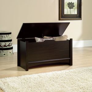 English Elm Storage Chest Black Finish - Versatile Engineered Wood Bench with Ventilated, Durable Lid Support for Entryway Storage Seating B356P402633