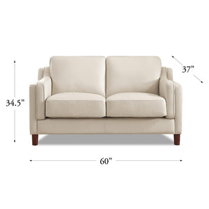 English Elm Bella Leather Loveseat Off White - Top-Grain Leather, Pocket Coil Seats, Down-Memory Foam Comfort B2705P338111
