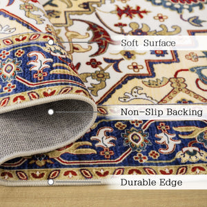 English Elm Area Rug 6X9 Vintage Bohemia Floral Design In Blue/Gold - Non-Slip, Washable & Perfect For Any Room! W2907P265116