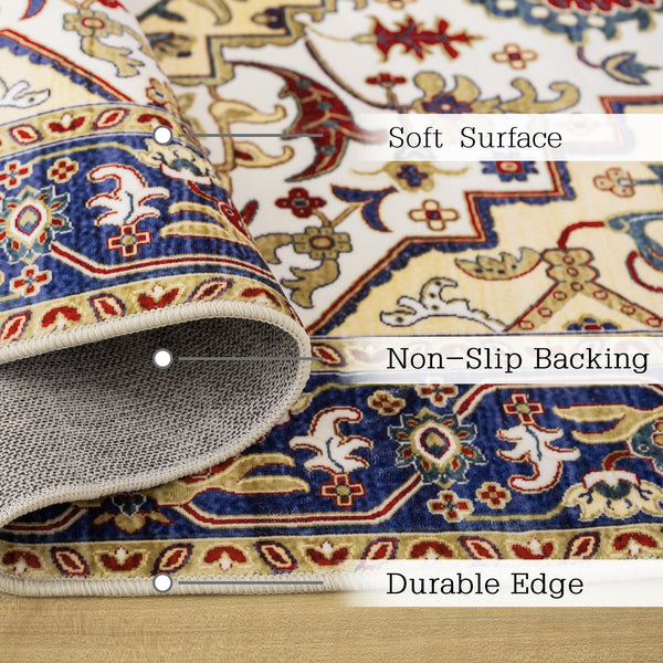 English Elm Area Rug 6X9 Vintage Bohemia Floral Design In Blue/Gold - Non-Slip, Washable & Perfect For Any Room! W2907P265116