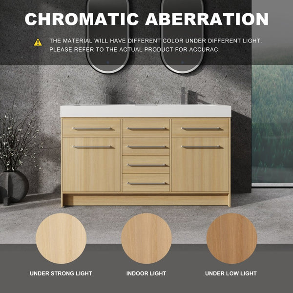 English Elm 60" Freestanding Bathroom Vanity With Double Sink, Soft-Close Doors & Drawers In Original Oak Finish P1 W1972P315232-GIGA