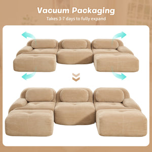 English Elm U-shaped Modular Sectional Corduroy Sofa with Wide Armrests for Living Room Comfort Camel W714S01241