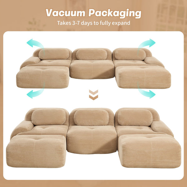 English Elm U-shaped Modular Sectional Corduroy Sofa with Wide Armrests for Living Room Comfort Camel W714S01241
